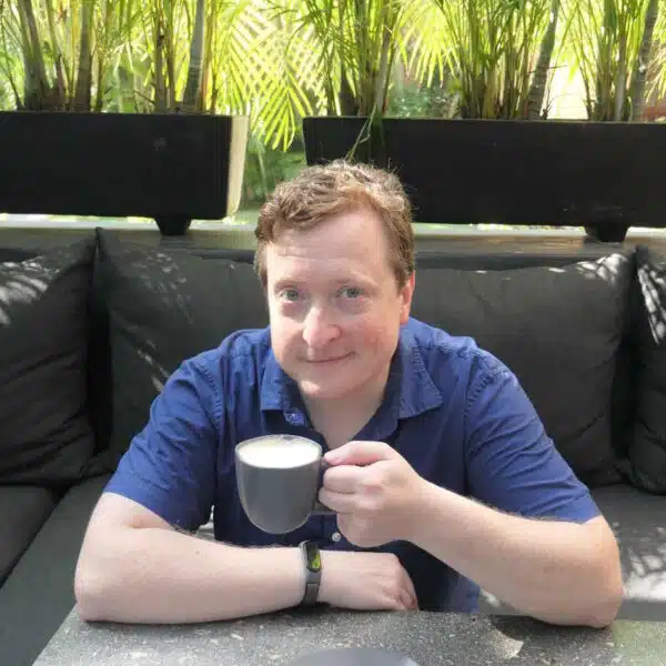 Mike Pumphrey holding a chai